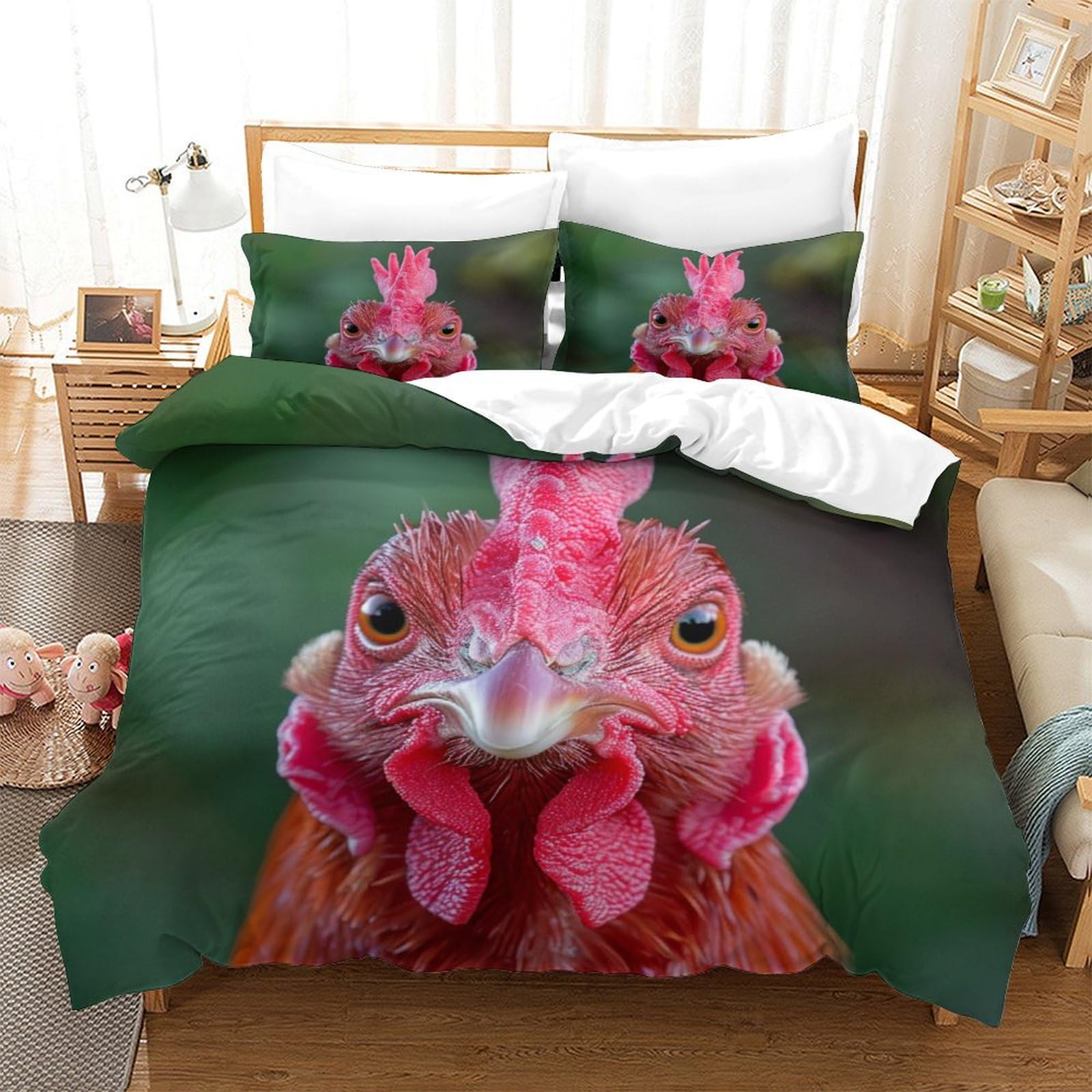 P1s9u7w5y Gallic Rooster-3 Realistic Rooster 3D Printed Microfiber 3Pcs Duvet Cover Set Farmhouse Rooster Bedding Set Double（200X200cm）