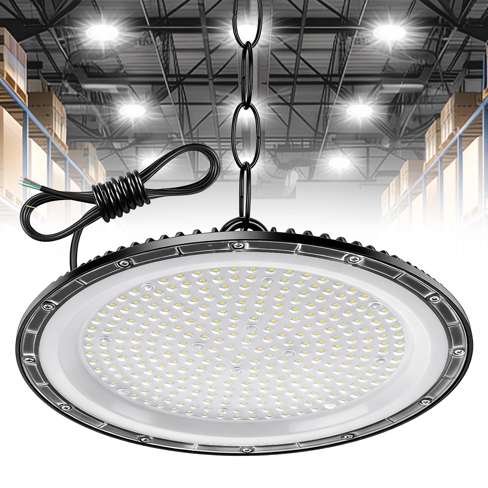 500W UFO LED High Bay Light, 6500K Cold White Workshop Lighting, 20000LM Super Bright Workshop Lighting, IP65 Waterproof Industrial Lights with 50cm Chain for Workshop, Warehouse, Garage, Factory