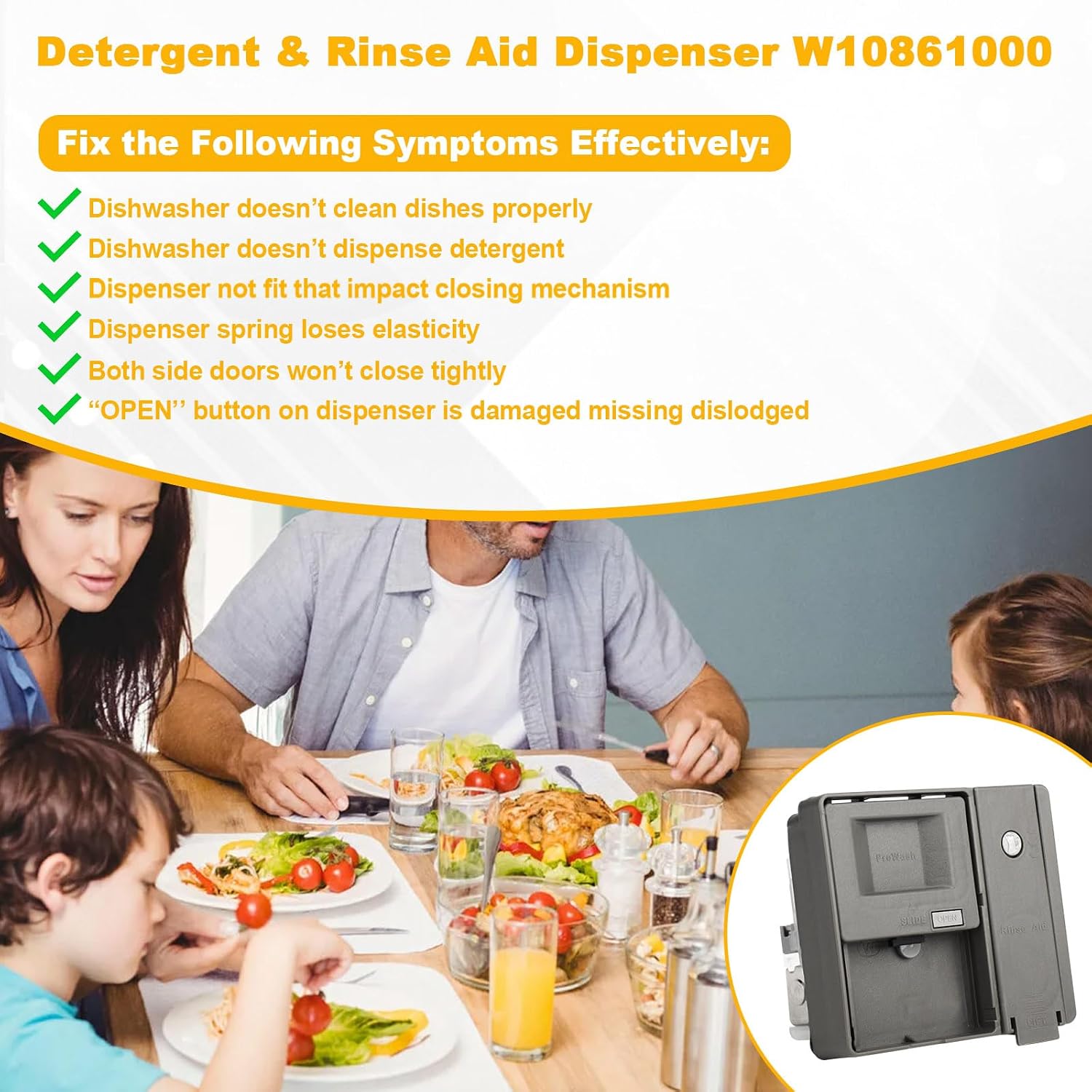 Upgraded Dishwasher Detergent Dispenser W10861000 W10620296 - For Whirlpool, For Kitchenaid For Maytag Replacement Parts W10620296 W10620298 WDT730PAHZ0, Quick-Release Design Effortless Cleaning image 4