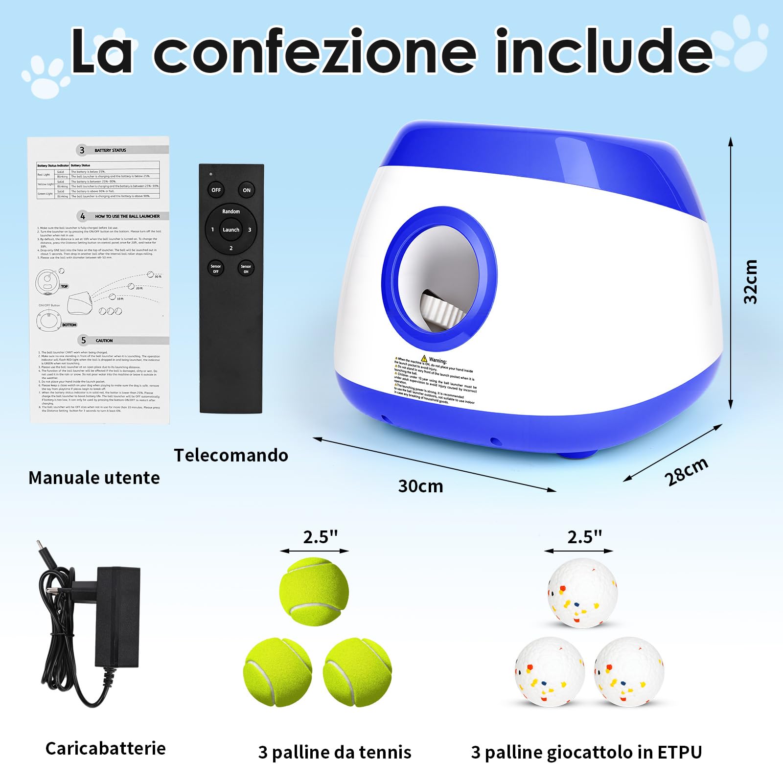 Lancia Palline per Cani Automatica Interattiva Spara Palline per Cani di Taglia Grande e Media, Palline da Tennis Incluse