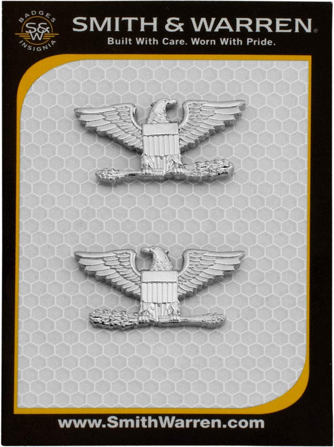 Smith & Warren 1/2"H Colonel Eagles Collar Brass Insignia Silver Finish Police Fire Military Uniform Pin
