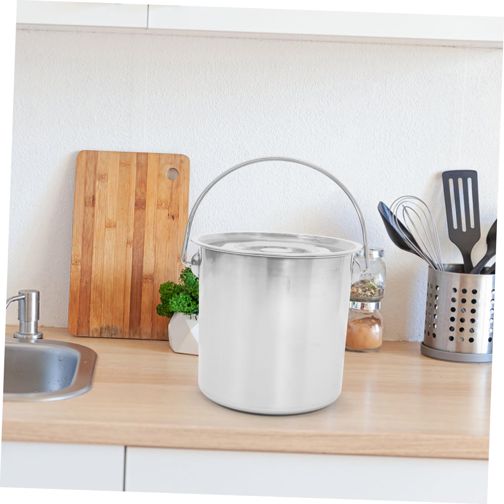 Acier Inoxydable Seau à Compost avec Couvercle et Poignée, Argenté