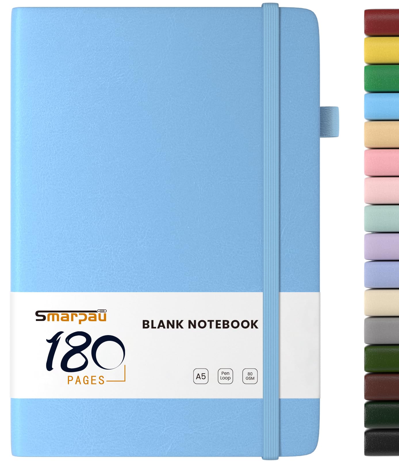 Smarpau Blank Notebook A5, Hardback Journal Notebook with 180 Pages Unlined Paper, Leather Journal for Writing, Working, Study, Drawing - Ocean Blue