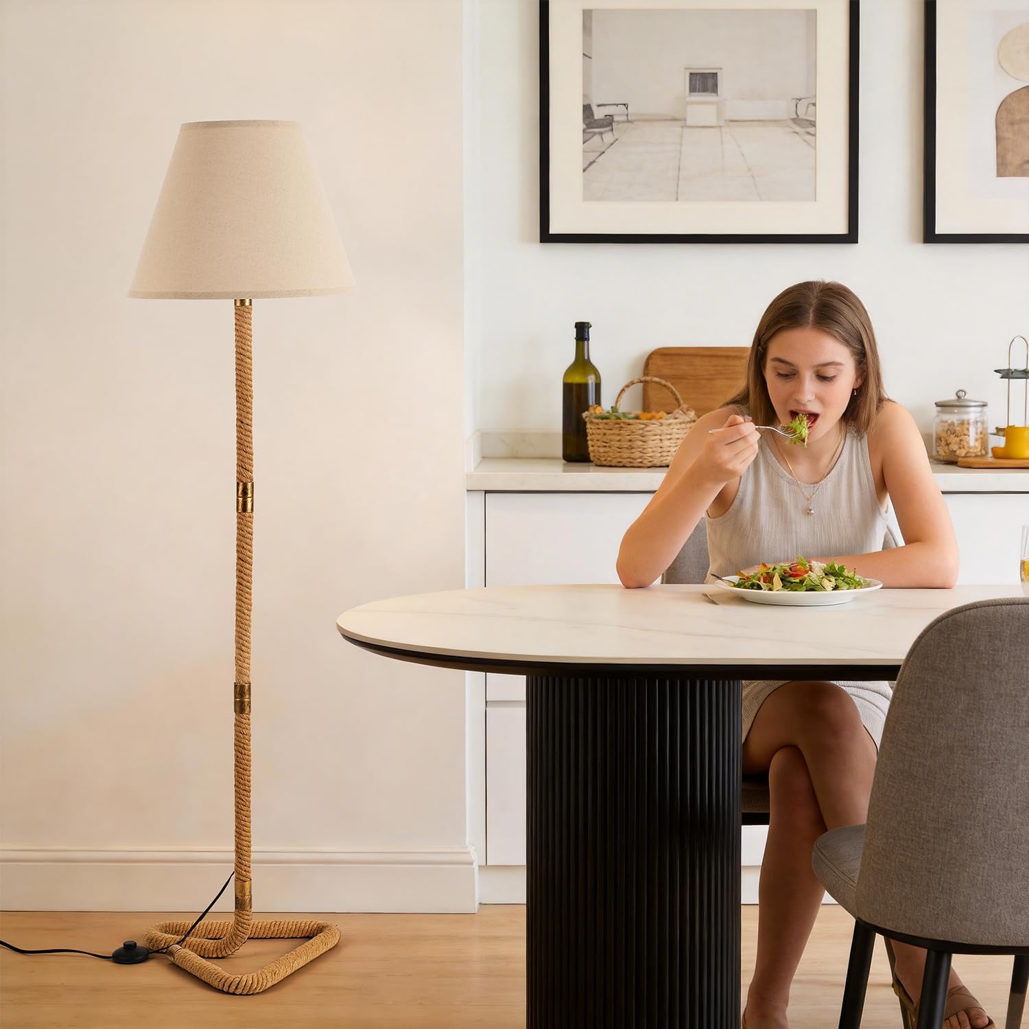 Nautical Rope Rustic Floor Lamp, Farmhouse Standing Lamp for Living Room,Living Room, Corner, Dining Room, Bedroom, House