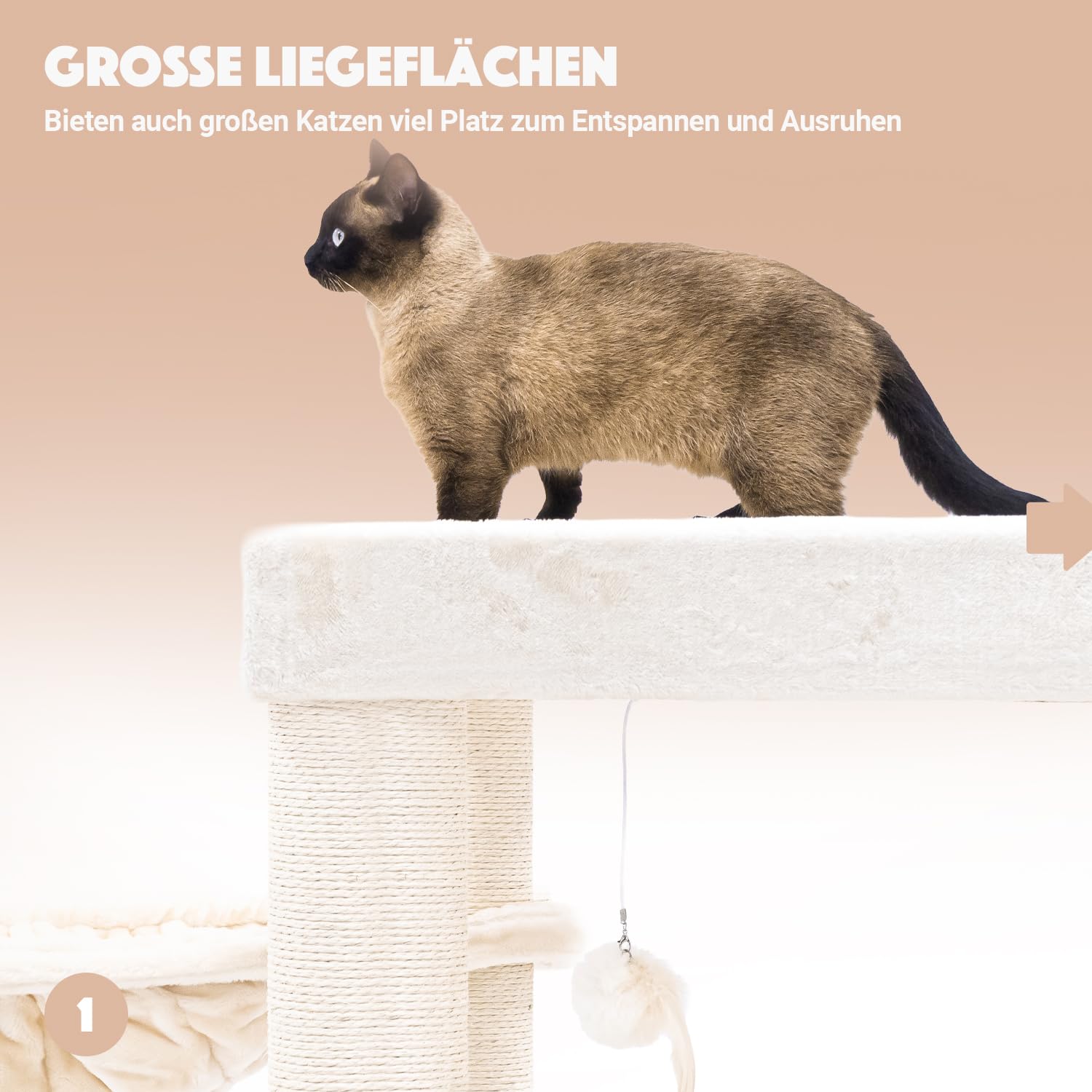 Petrebels Arbre à Chat Geant XXL Turnpike 190 Beige/Crème, 76 x 76 x 190 cm, avec poteaux de 15 cm de diamètre, Arbre à Chat pour Grands Chats