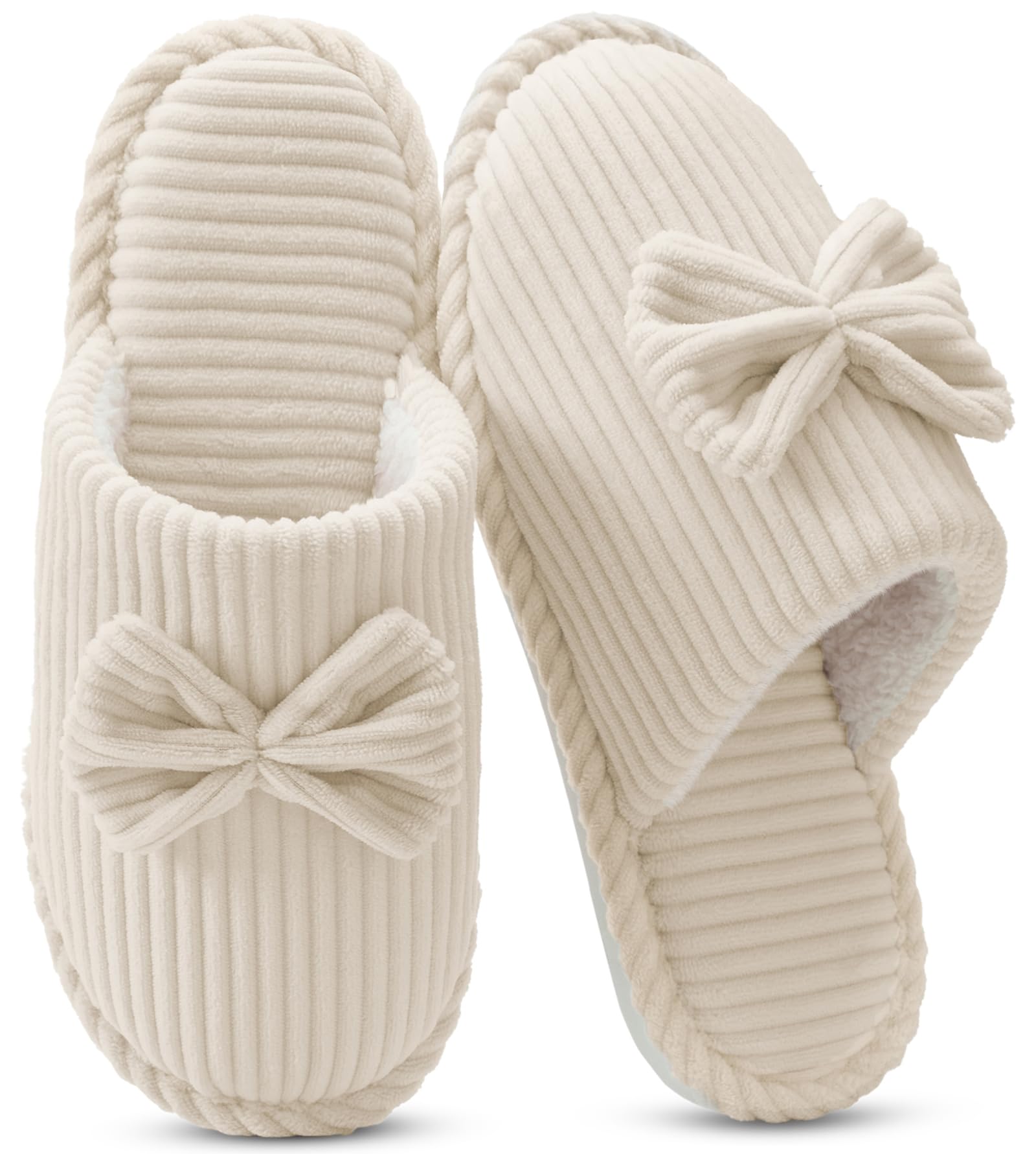 Coswind Hausschuhe Damen Memory Foam Winter Plüschfutter Cord Pantoffeln | Warme, Ganzjahres-Slippers mit Schleife, Schlafzimmer, Bequem & Trendy, Rutschfeste