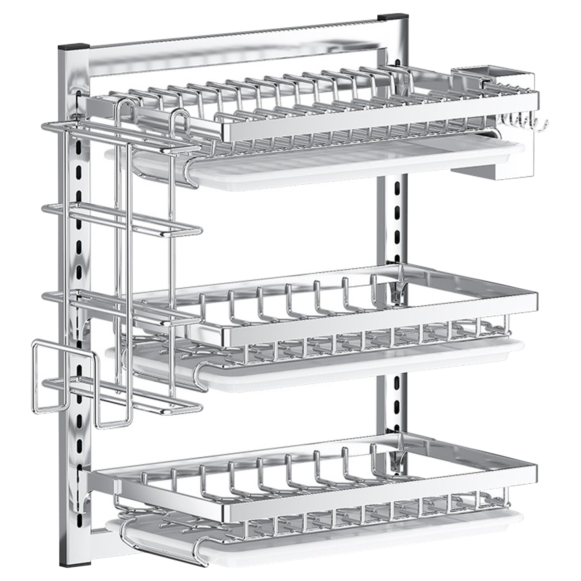Yeory Artillo de Secado de Platos montados en la Pared, Estante de Secado de Plato de Acero Inoxidable de 3 Niveles, Estante de Secado para Platos Colgantes, lavador de Platos de Montaje en la Pared