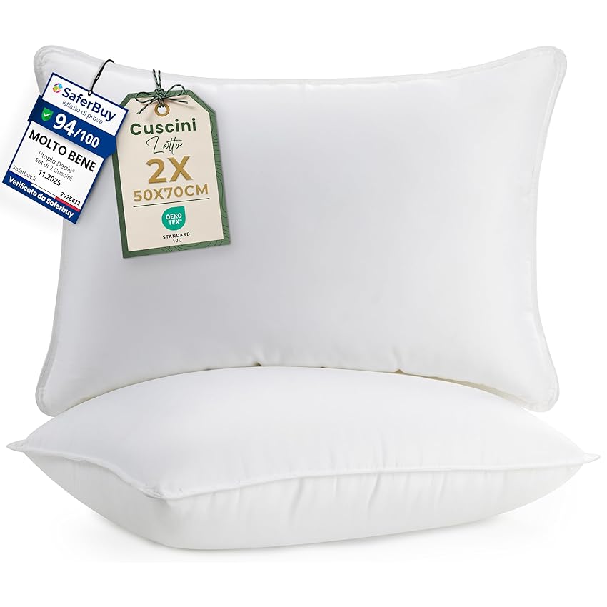 Utopia Bedding Cuscini Letto (Set di 2), 50 x 70 cm Guanciali Letto Coppia, 3D Fibra di Poliestere (Bianco)