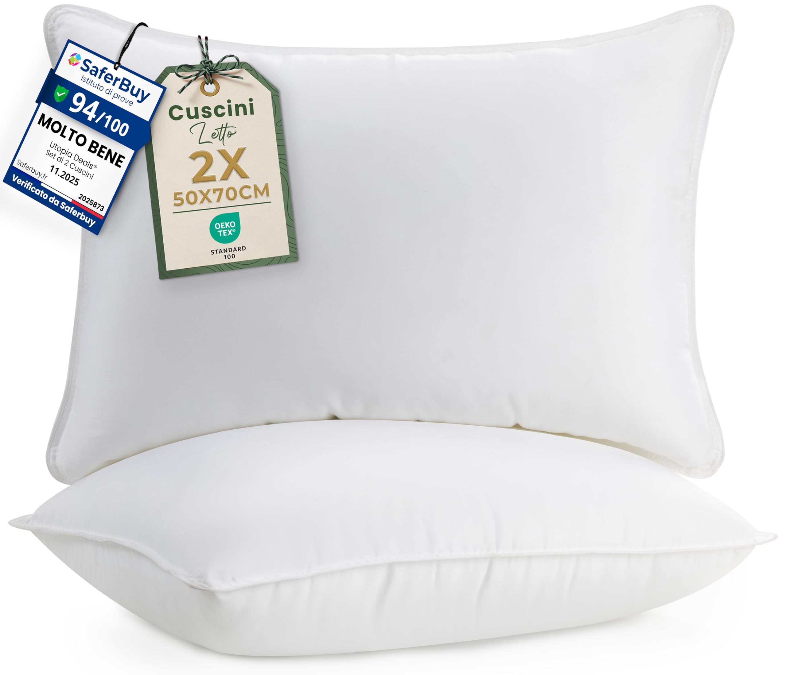 Utopia Bedding Cuscini Letto (Set di 2), 50 x 70 cm Guanciali Letto Coppia, 3D Fibra di Poliestere (Bianco)