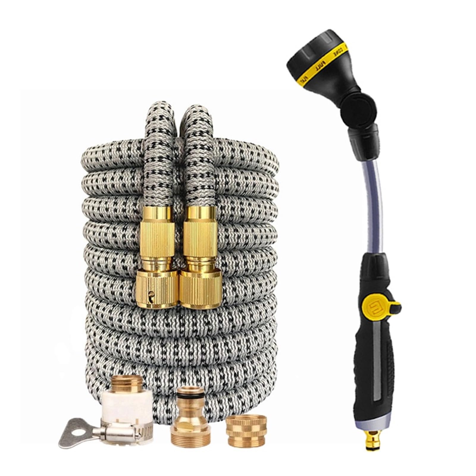 Pistola pulverizadora con manguera Boquilla, Manguera de agua jardín expandible con rociador giratorio y alta presión, sin torceduras, 17-125 pies(Hose Set 06,17FT)