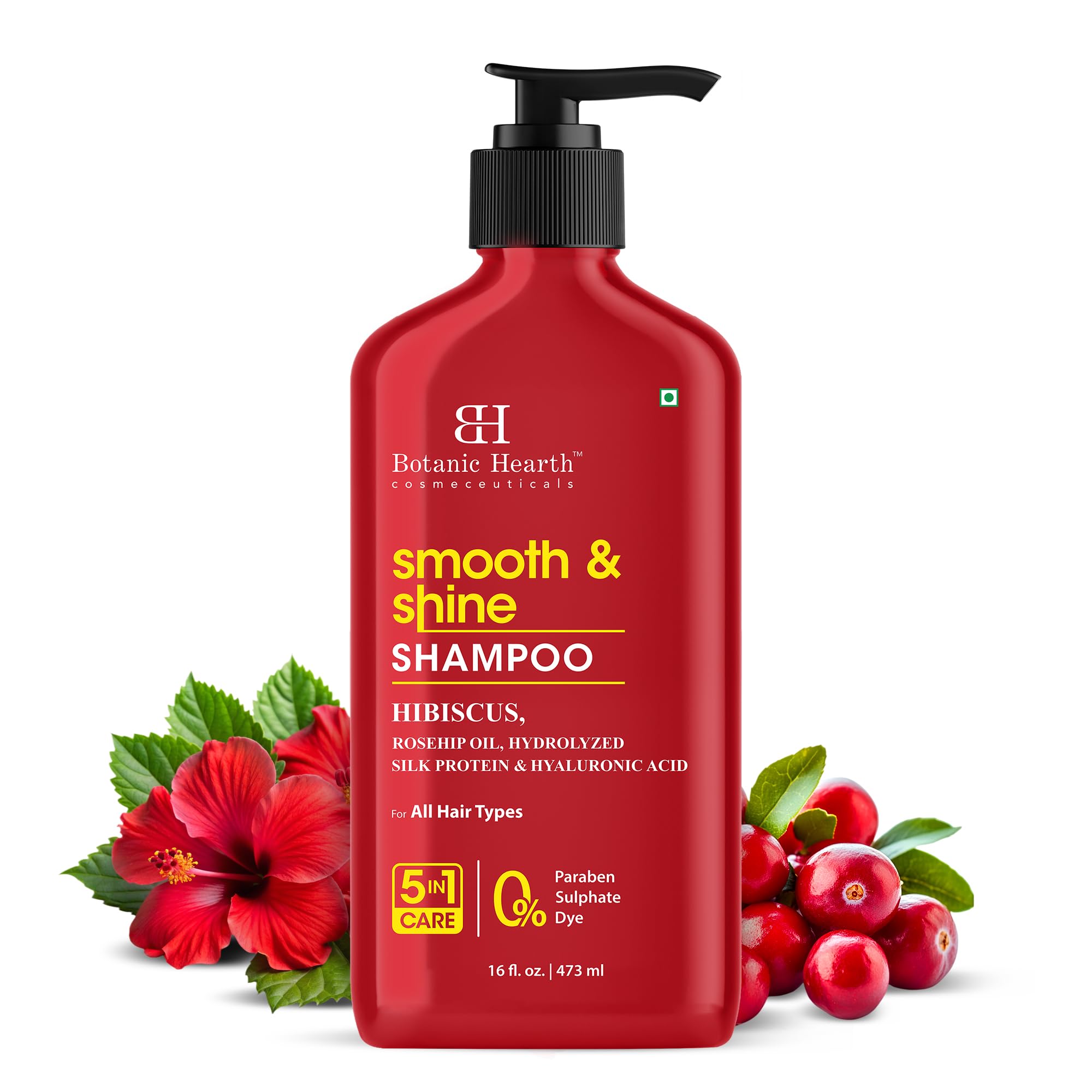 Botanic Hearth Hibiscus Shampoo Infused With Rosehip Oil, Hydrolyzed Silk Protein & Hyaluronic Acid Clarifying Shampoo To Smooth, Add Shine & Strengthen Hair| For All Hair Types, 16 Fl Oz
