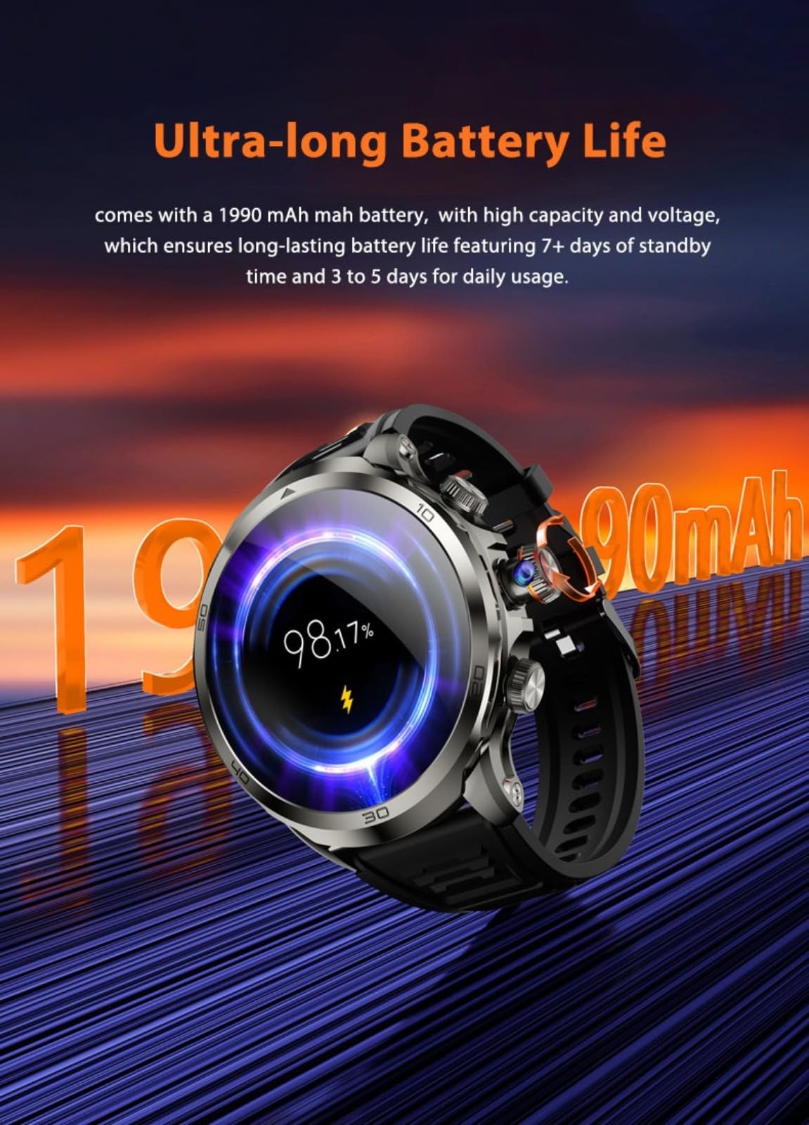 Reloj inteligente Android 4G, pantalla HD de 1.95 pulgadas, rastreador de fitness, monitor de frecuencia cardíaca, NFC, impermeable IP67