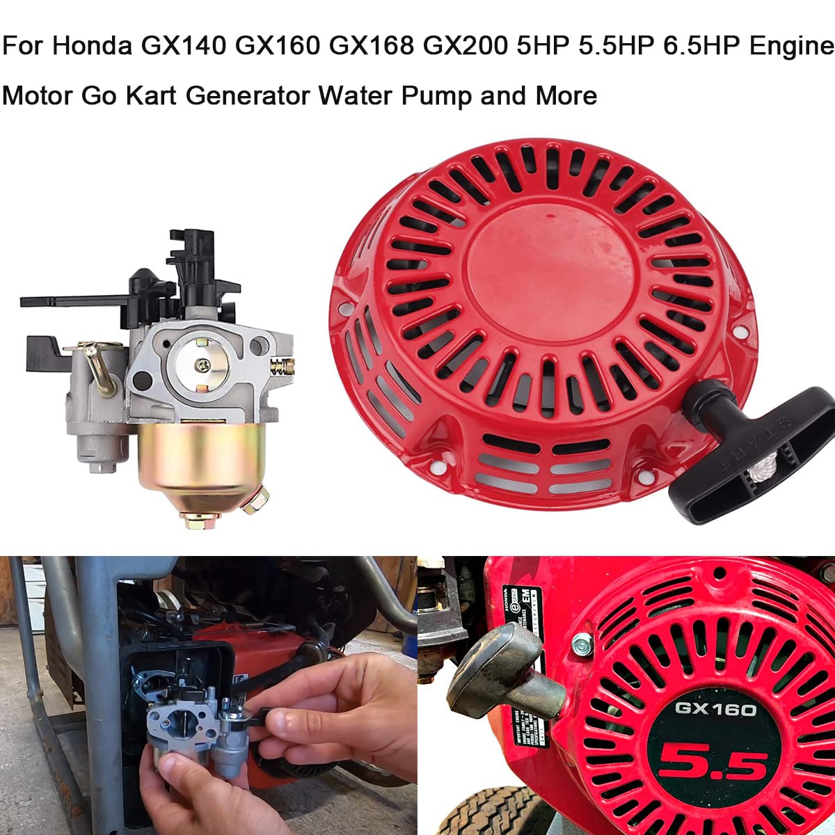 ZAMDOE GX160 Kit Carburatore per Honda GX140 GX 160 GX200 GX168 5HP 5.5HP 6.5HP Motore, con Autoavvolgente, Filtro Aria Bobina di Accensione Guarnizione Candela