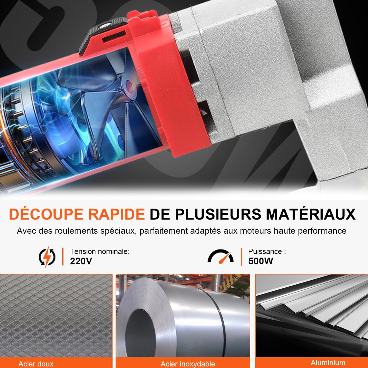 Cisaille électrique 500W Grignoteuse à Métal 2000tr/min Coupe 2,5 mm