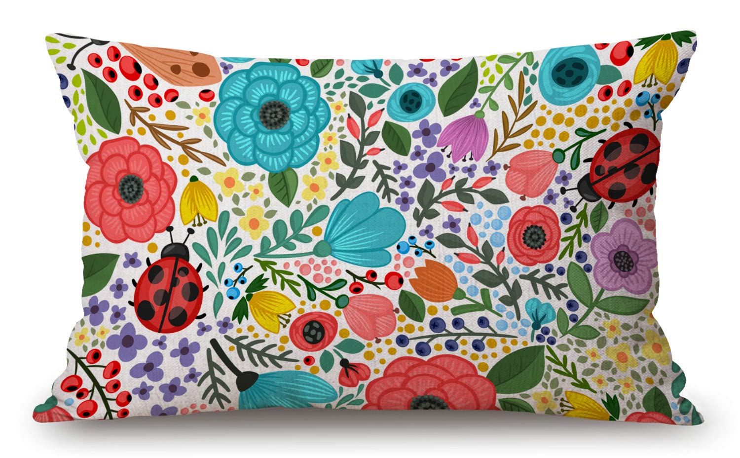 Solekla Jcp120 Colorful Summer Plants And Flowers Lumbar Throw Pillow Cover 12X20 Inch Decorative Bedroom Living Room Cute Lady Beetle Rectanglar Cushion Case For Bed Sofa Couch