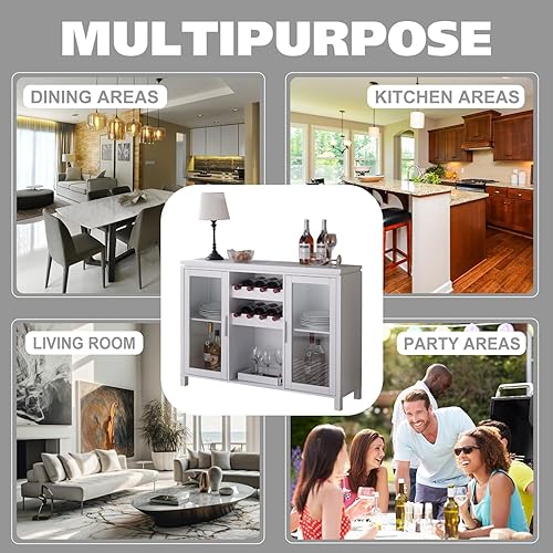 Miniatura 9 de Kings Brand Furniture - Armario de almacenamiento para bar de vinos, aparador buffet con estante para vino y copas - para cocina, sala de estar,