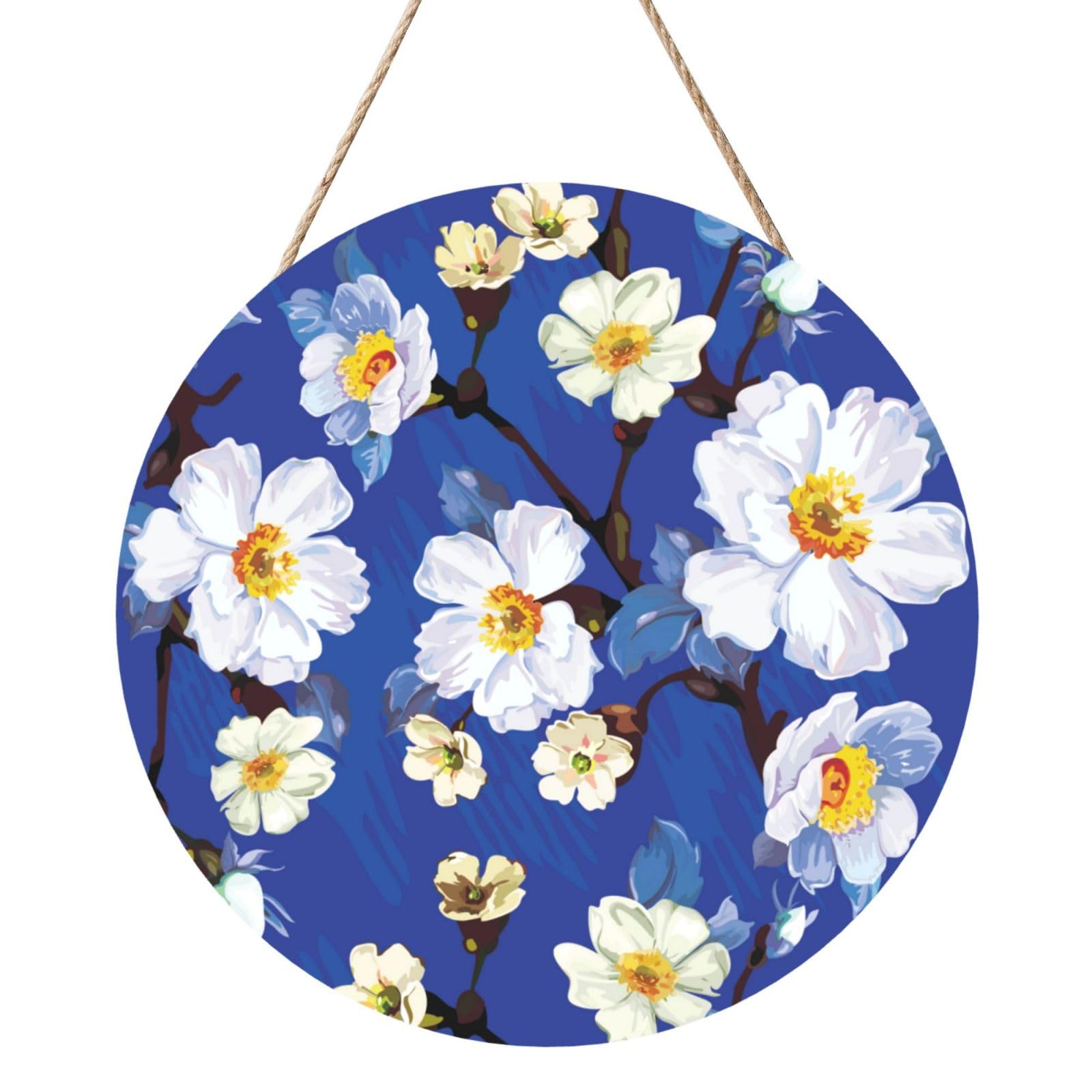 InOmak Watercolor Flower, Round Wood Panel Painting 12 in, Wall Hanging Painting For Home