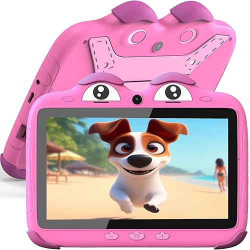 YINOCHE Kids Tablet 7 inch Tablet for Kids 3-7 Toddler Tablets for Kids Toddlers 32 GB Android Children's Tab with Dual Cameras Parental Control Pre-Installed Kids Apps Kid-Proof Case (Red)