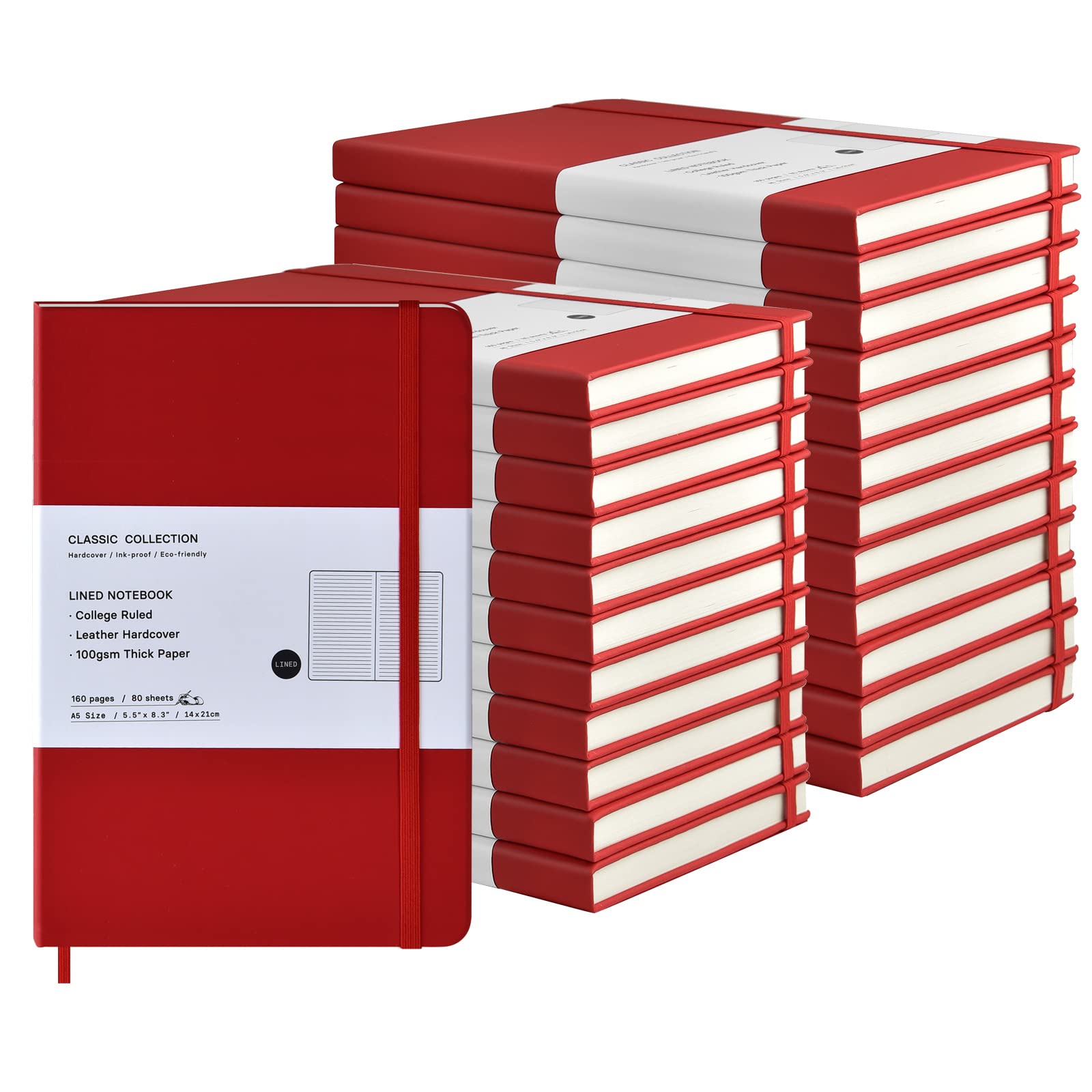 Coopay Paquete de 24 cuadernos A5 clásicos con rayas universitarias, tapa dura, diarios forrados de cuero sintético para oficina, hogar, escuela, negocios, 8.3 x 5.5 pulgadas, papel grueso de 100