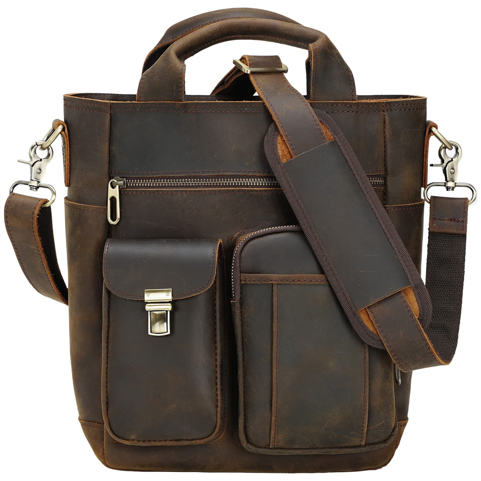 TIDING Full Grain Leather Messenger Shoulder Bag for Men Vintage Crossbody Bag Work Business Travel Handbag fits 11