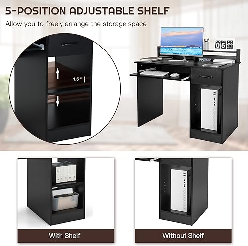 Miniatura 6 de GORELAX Escritorio de computadora con gabinete, escritorio de madera para juegos de PC con cajones, estantes de almacenamiento abiertos, bandeja