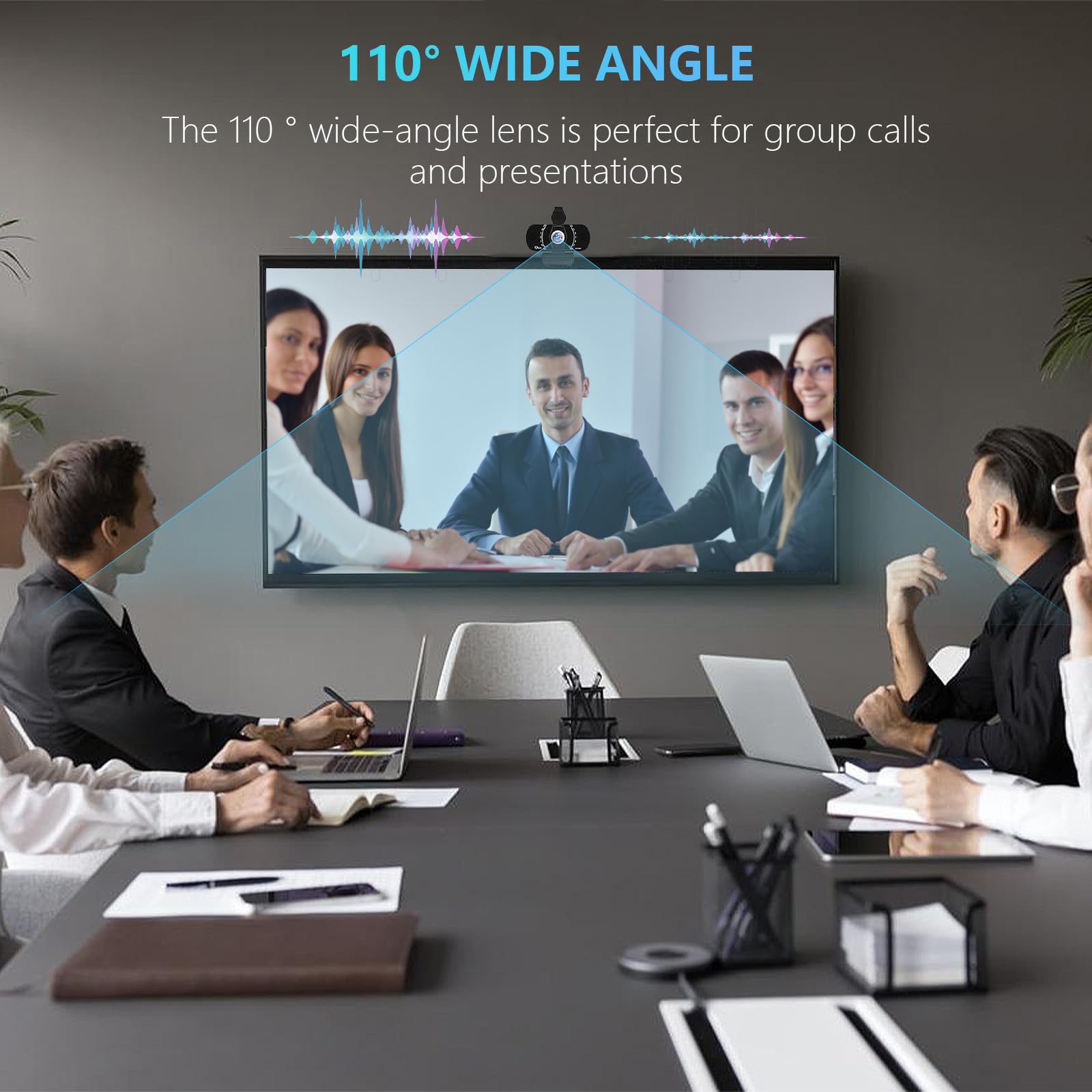 Akyta Cámara web 1080P con micrófono, cámara web con micrófono con cancelación de ruido/cubierta de privacidad/soporte/adaptador y gran angular de 110°, cámara web USB para computadora de escritorio