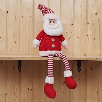 Christmas Decorations Cute Sitting Santa Claus Figurine Christmas Tree Hanging Decoration Plush Stuffed Toy Doll Home Office Indoor Outdoor Santa Figure Table Fireplace Window Ornament Decor Xmas Gift