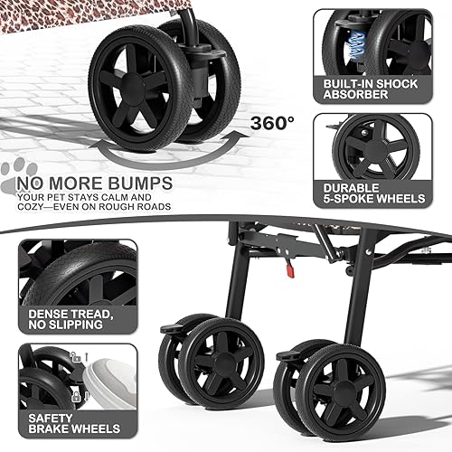 Miniatura 10 de MoNiBloom Cochecito para mascotas de 4 ruedas, fácil de plegar con forma de paraguas para perros y gatos, con bolsa de almacenamiento y malla