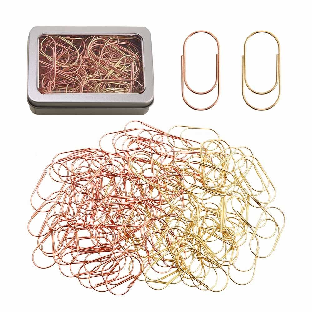 OWLFAVO 100pcs Jumbo Shape Paper Clips with Tin, Rose Gold and Yellow Gold, Funny Cute Paperclips Bookmarks Planner Clips for Fun Office Supplies School Gifts Wedding Decoration
