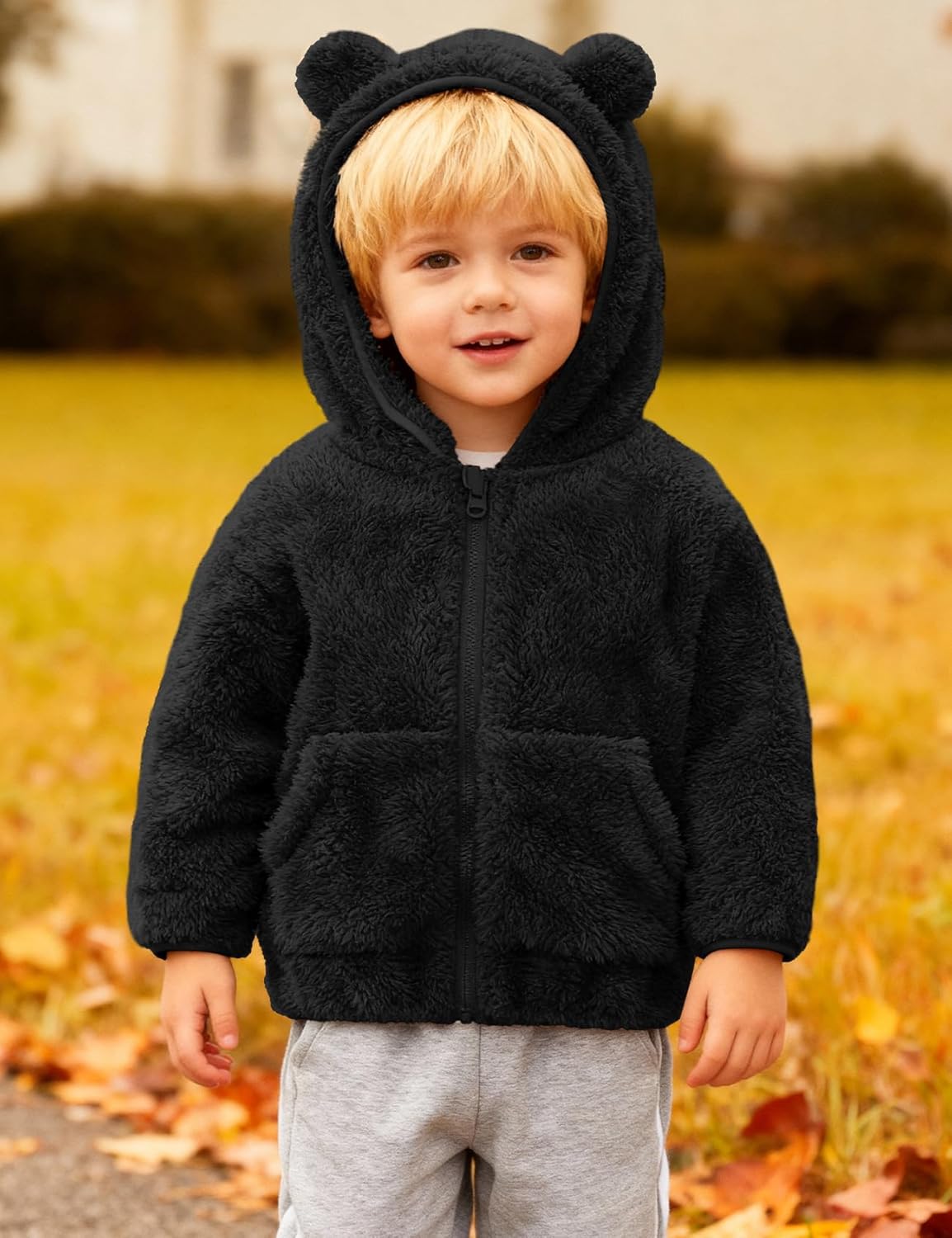 Flygo Girls Boys Fleece Hooded Jacket Unisex Toddler Sweatshirt Bear Ear Zip Up Sweater Outwear Hoodie - Image 4