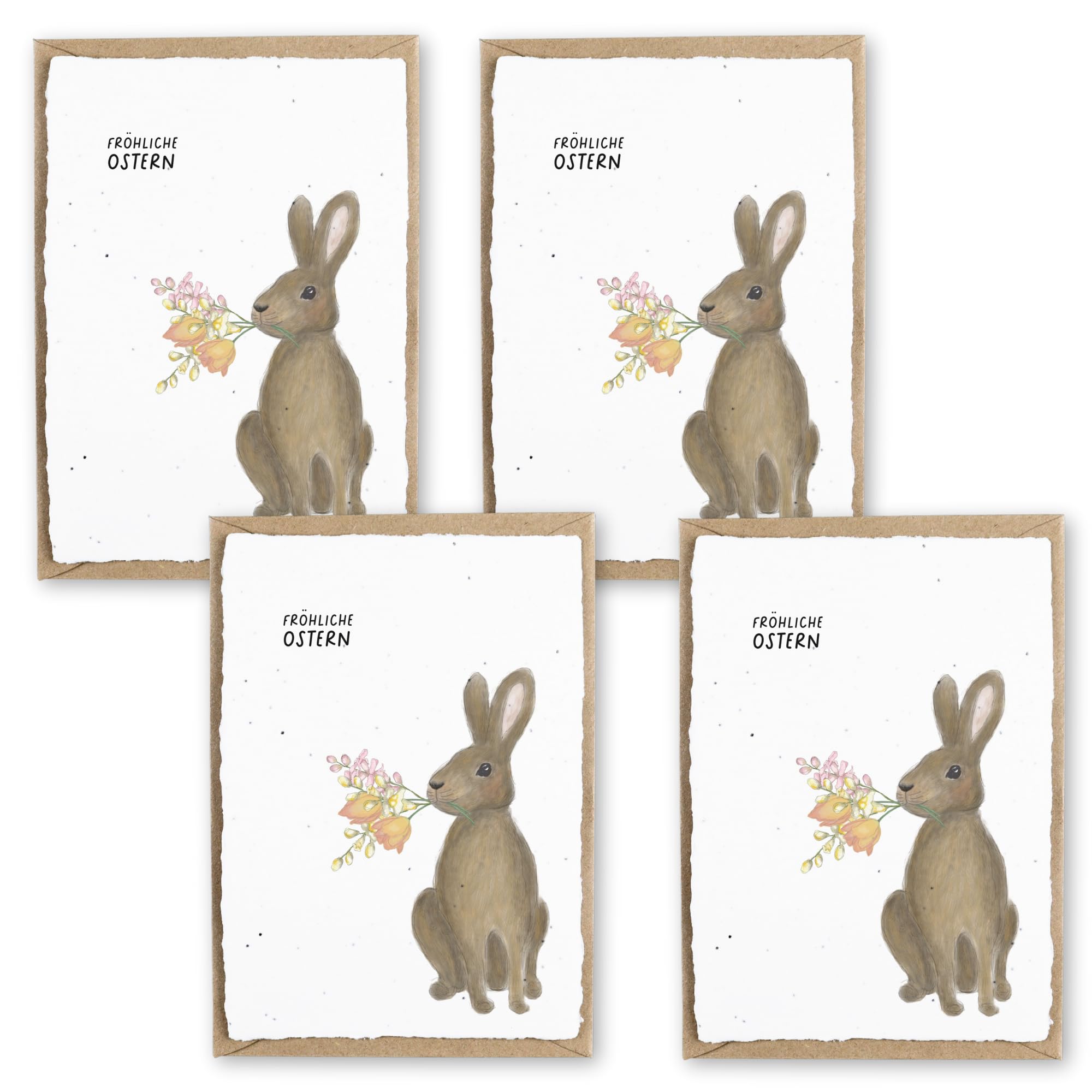 heylittlegreen Osterkarte zum Einpflanzen aus handgemachtem Saatpapier | nachhaltige Karte zu Ostern | Wachsendes Papier | mit Briefumschlag (Osterhase, 4 Karten)
