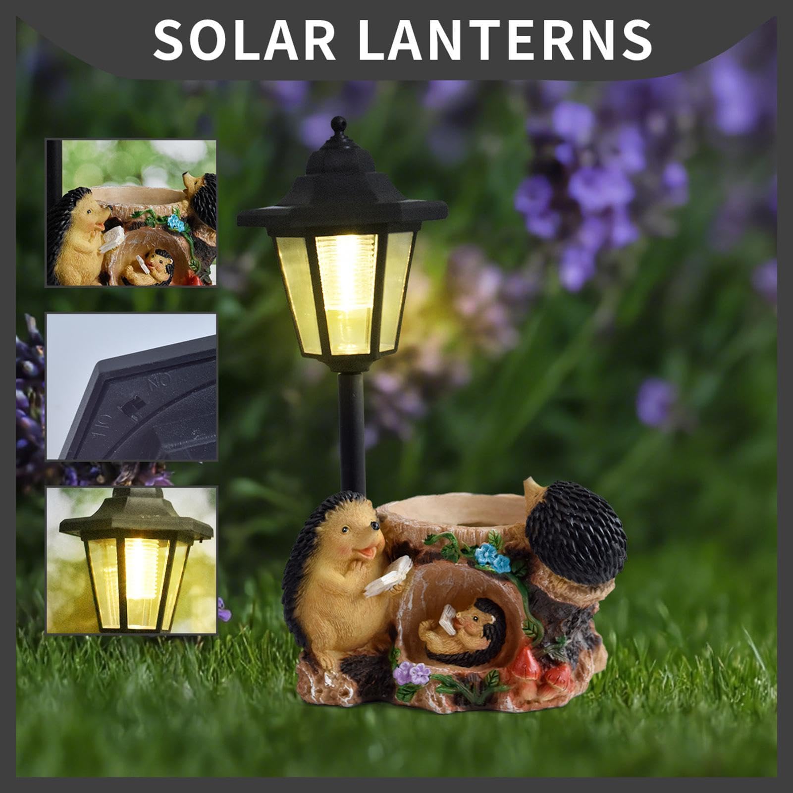 Donica z Lampą Solarną Jeż Solarna Rzeźba Jeża z Doniczką | Figura Ogrodowa Jeż Na Zewnątrz, Na Podwórko, Trawnik, Taras, Dziedziniec, Ganek, Na Święto Dziękczynienia, Farmę I