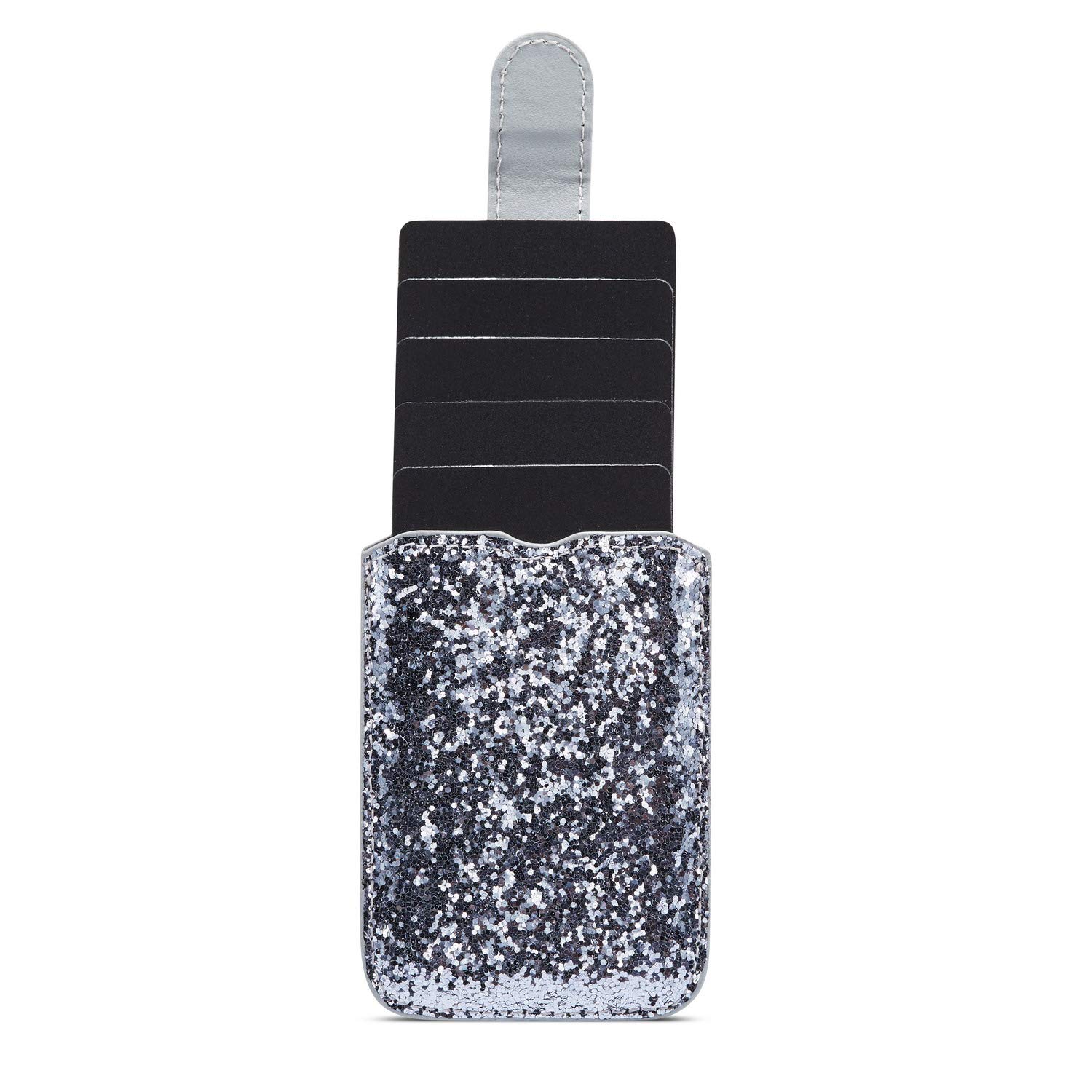 Arlgseln Glitter 5 Cards Holder Cell Phone Pouch, Stretchable Rfid Blocking ID Credit Card Wallet Adhesive Purse Stick on Smartphone for iPhone 16/15,Galaxy S24 Ultra Note 20 A55 A74 (Glitter Silver)