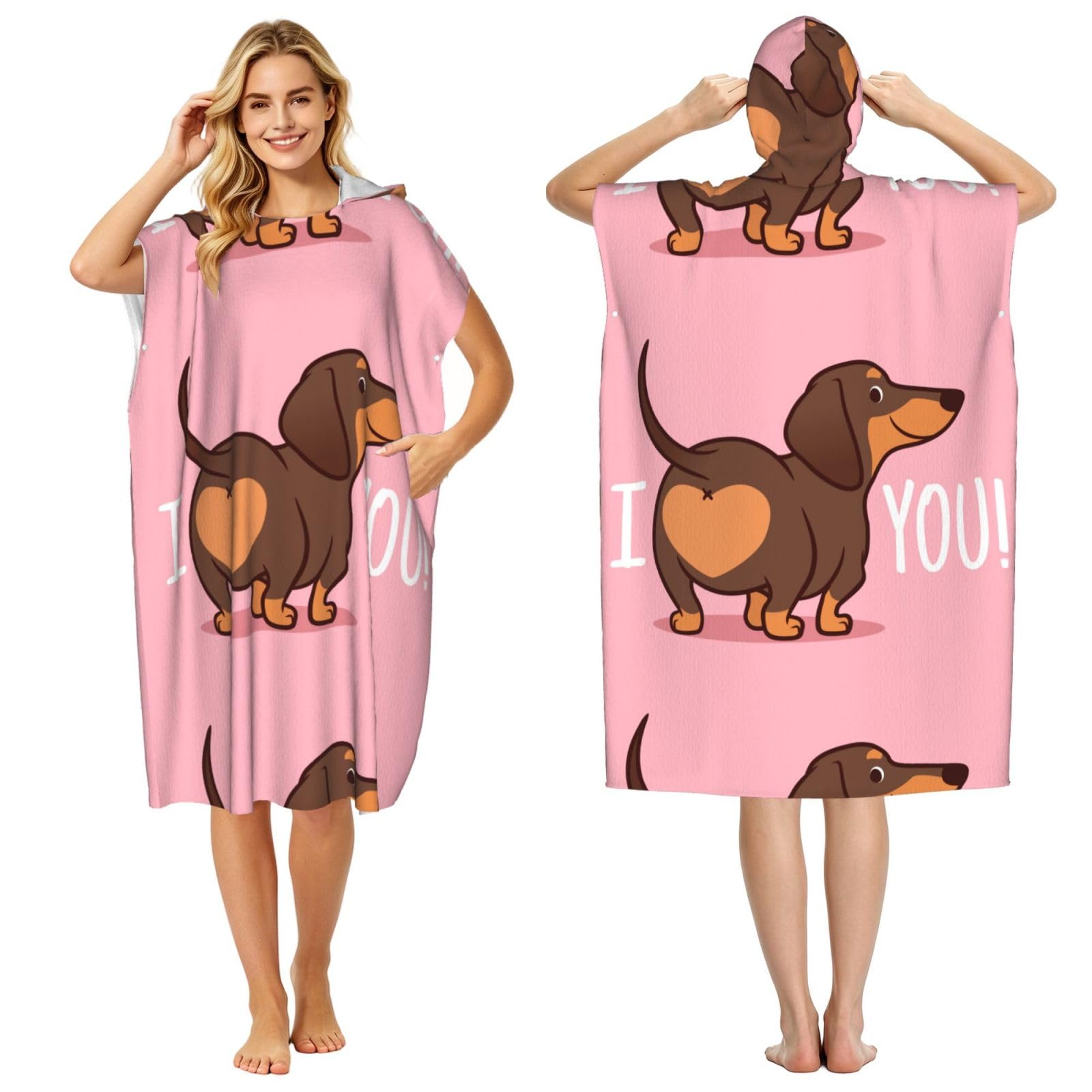 Poadnly Dachshund Puppy Dog, Adult Hooded Beach Towel 90 x 110 cm,Changing Bath Robe, Surf Poncho Towel For Women Men