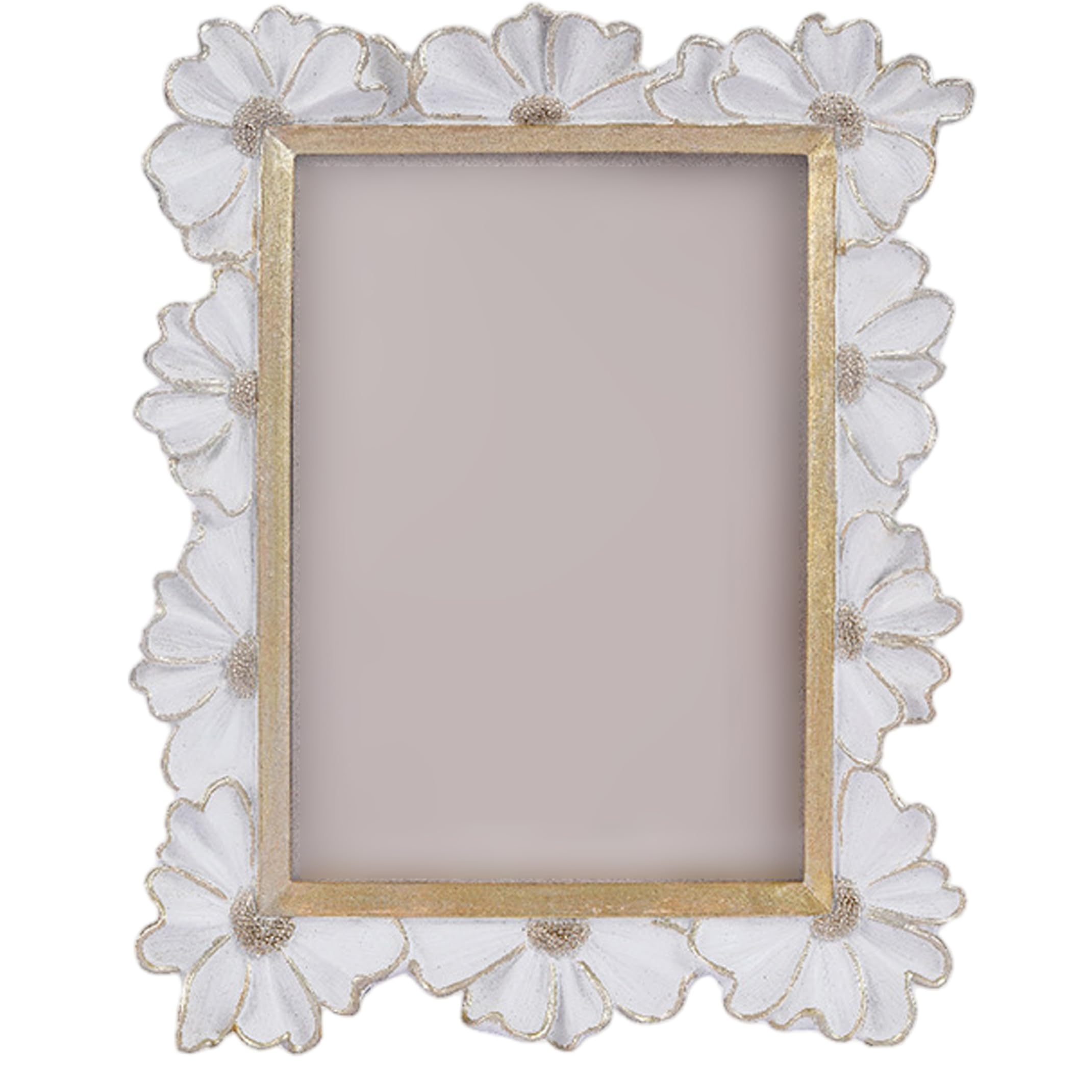 Gemuseeee 5x7 Inch Trim 3D Daisy Border Resin French Retro Style Floral Picture Frame - White & Gold