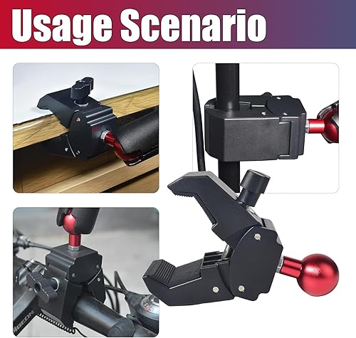 Miniatura 5 de Base de montaje de abrazadera de bola de 1 pulgada, bola de aleación de aluminio, ajuste para riel de manillar de 0.39 a 1.73 pulgadas de diámetro,