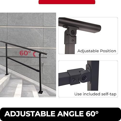 Miniatura 4 de LFGUD Barandilla de escalera para exteriores se adapta de 3 a 4 escalones, pasamanos exteriores negros ajustables de 0 a 60 grados, hierro forjado