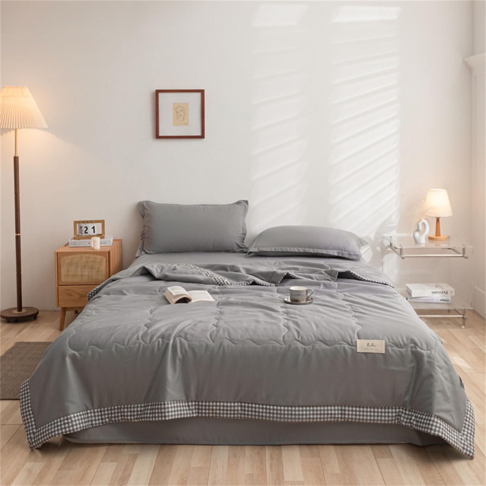 Chickwin Copriletto Trapuntato Estivo, Stampa Plaid Copriletti Trapuntati Copriletti Traspirante Microfibra Morbido Confortevole per Letto Singolo Matrimoniale King (200x230cm,Blu Scuro