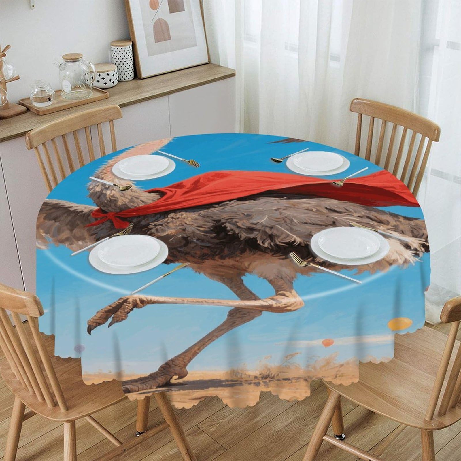 VstaDank Ostrich Round Tablecloth Wipeable Round Polyester Tablecloth Waterproof Wrinkle Free Indoor and Outdoor Table Cover 60 Inch Decorative Farmhouse Table Cloth for Dining