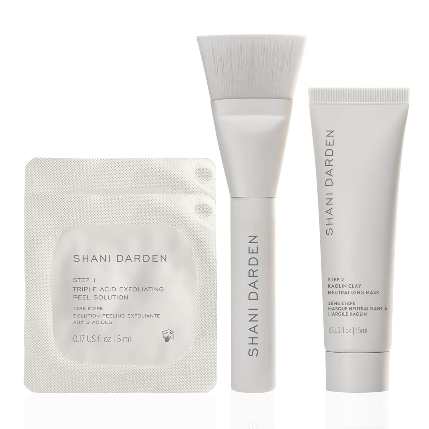 SHANI DARDEN SKIN CARE Triple Acid Peel, 2-Step Exfoliating Face Peel with Mandelic, Lactic & Glycolic Acids, Kaolin Clay Neutralizing Mask & Brush, Helps Improve Dark Spots & Skin Texture, 0.5 fl oz