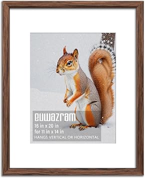 Rustic Walnut 16x20 Frame - Single Frame, 16 x 20 Poster Frame with Mat for 11x14, Picture Frames for Artwork, Puzzles, Photos and Movie Posters