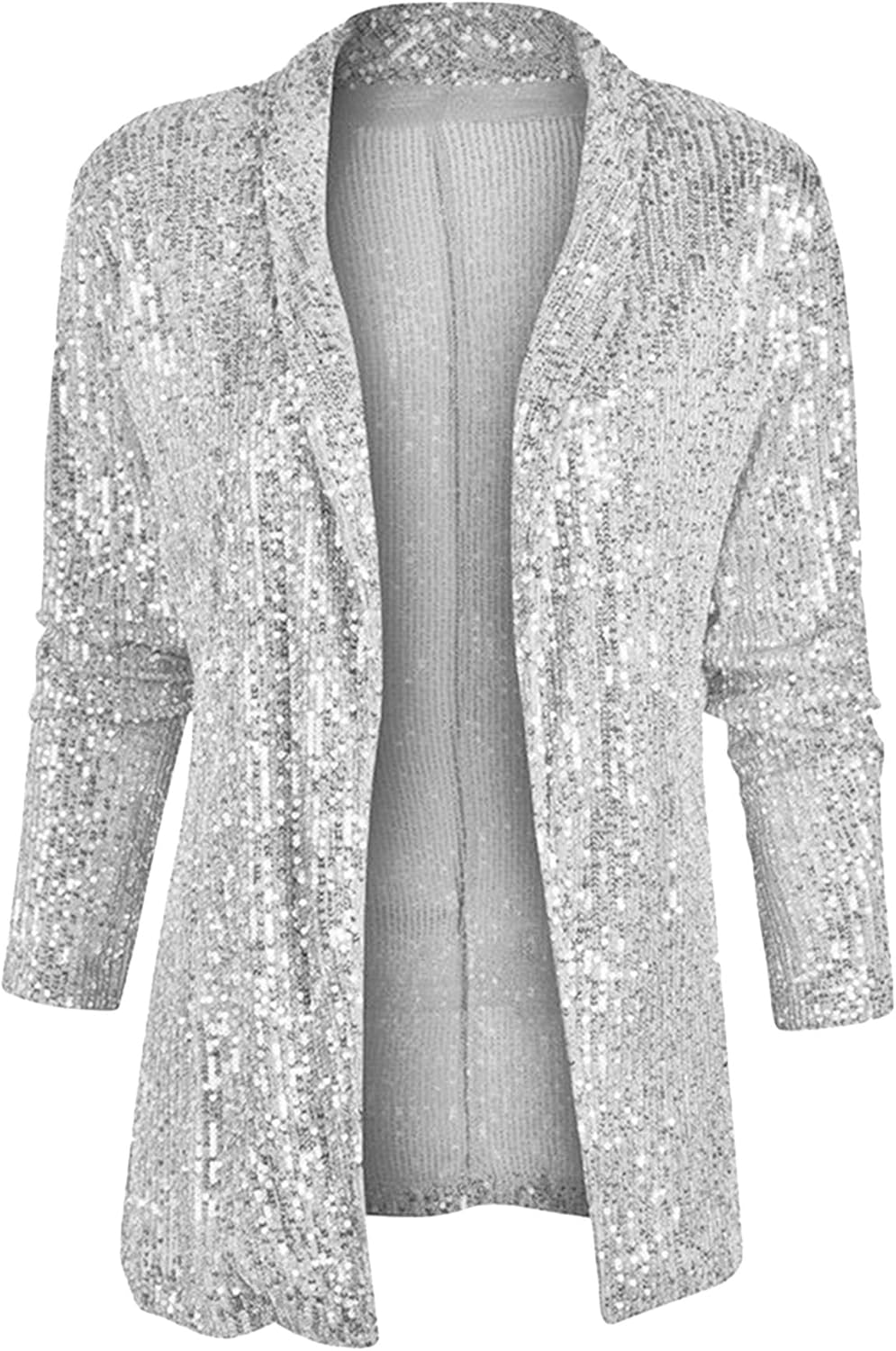 GRASWE Women's Sequin Shiny Blazers Open Front Blazer Long Sleeve Lapel Blazer