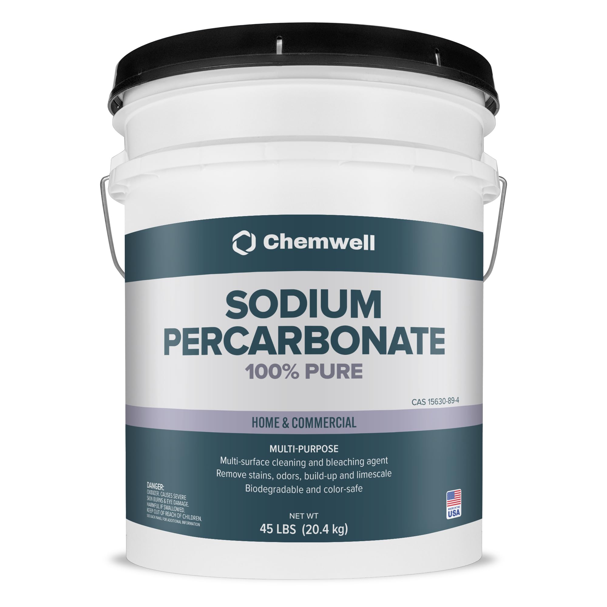 Chemwell Sodium Percarbonate (45 lbs) - 99.9% Pure Oxygen Bleach Powder | Scent-Free, Non-Toxic, Biodegradable Cleaner for Laundry, Dishes, Decking &