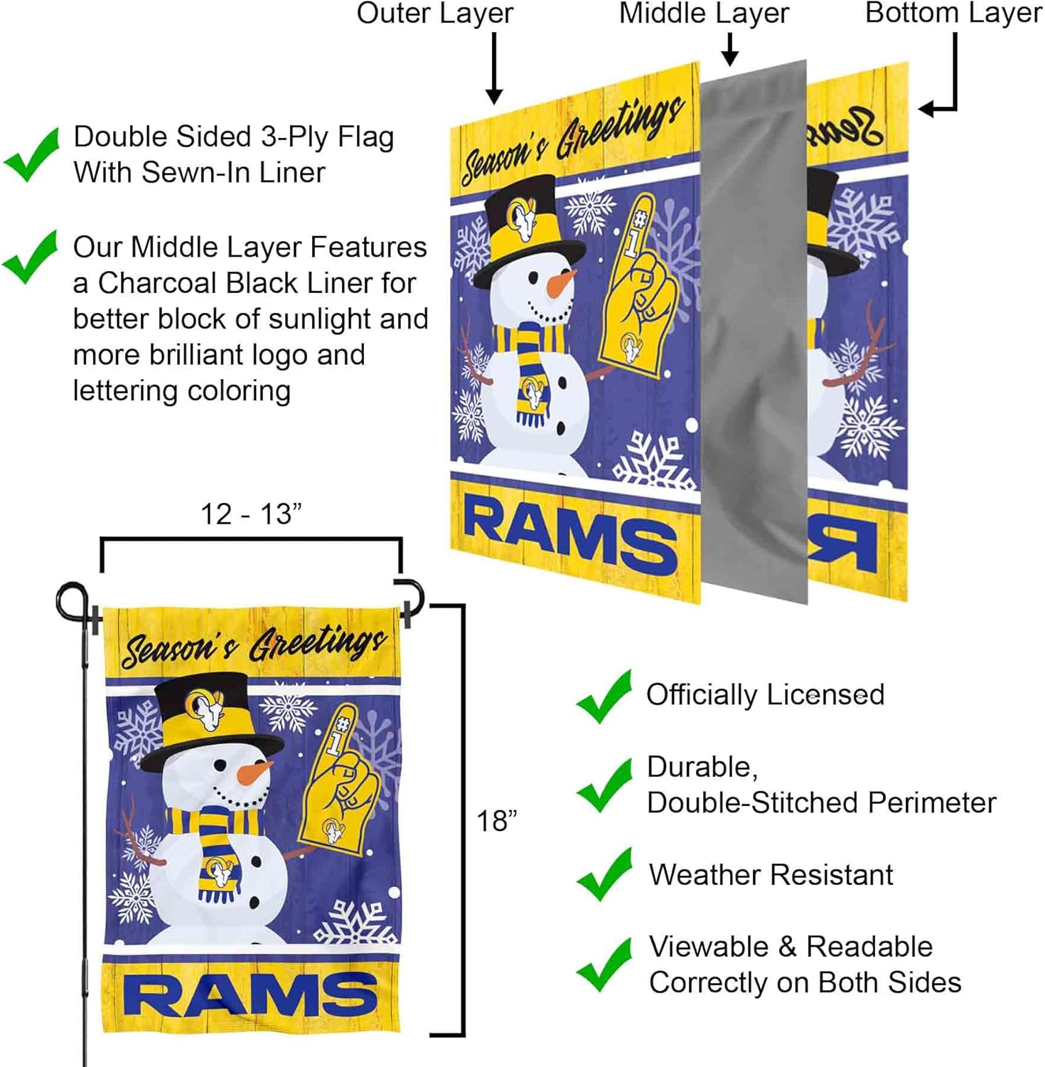 Los Angeles Rams Holiday Winter Snow Garden Flag Double Sided Banner - Image 5