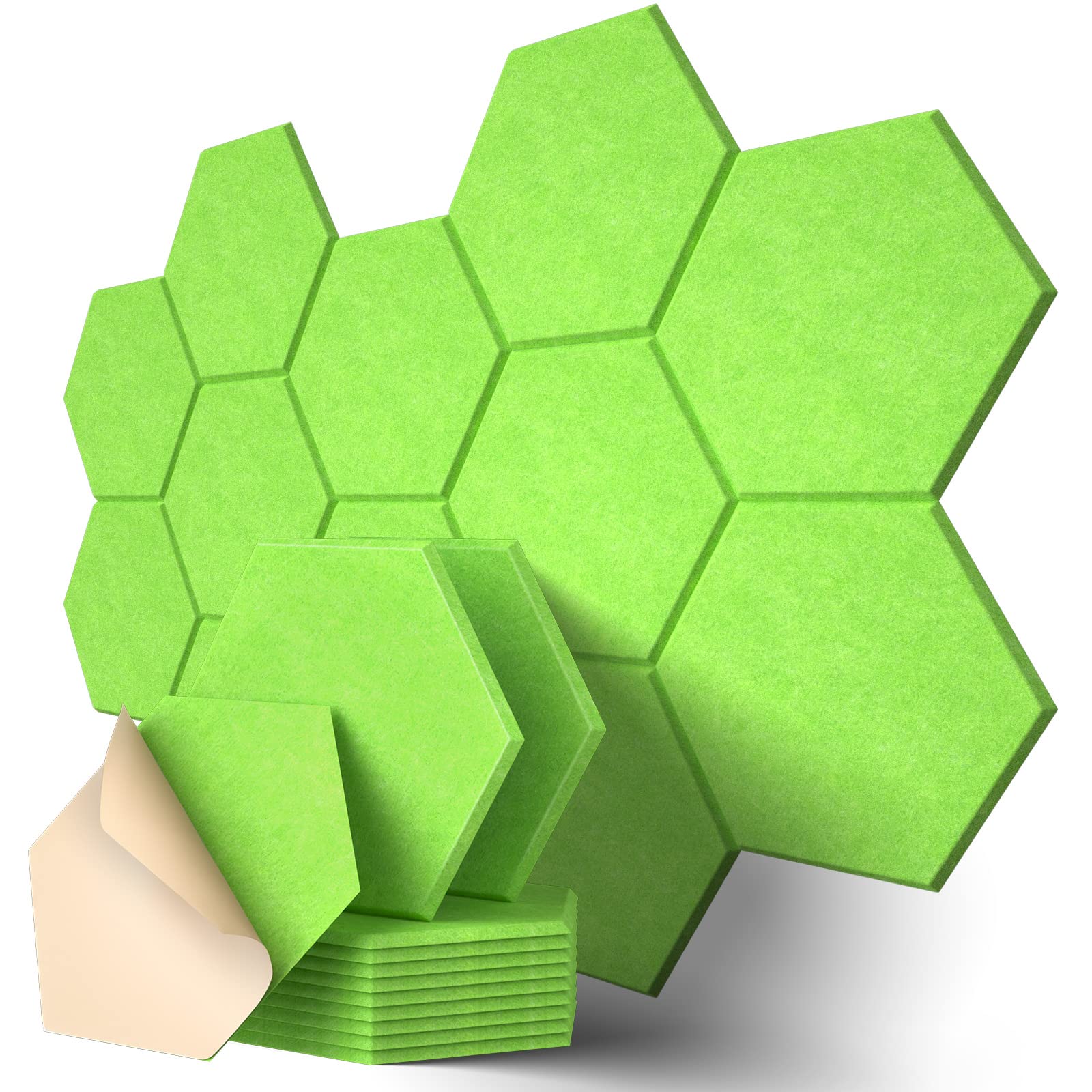Dailycooper 12 Pack Self-adhesive Acoustic Panels 12" X 10" X 0.4" - Sound Proof Foam Panels with High Density, Stylish Hexagonal Design, Flame Resistant, Absorb Noise and Eliminate Echoes(Green) - 12 Pack 0.4 Inch Fruit Green