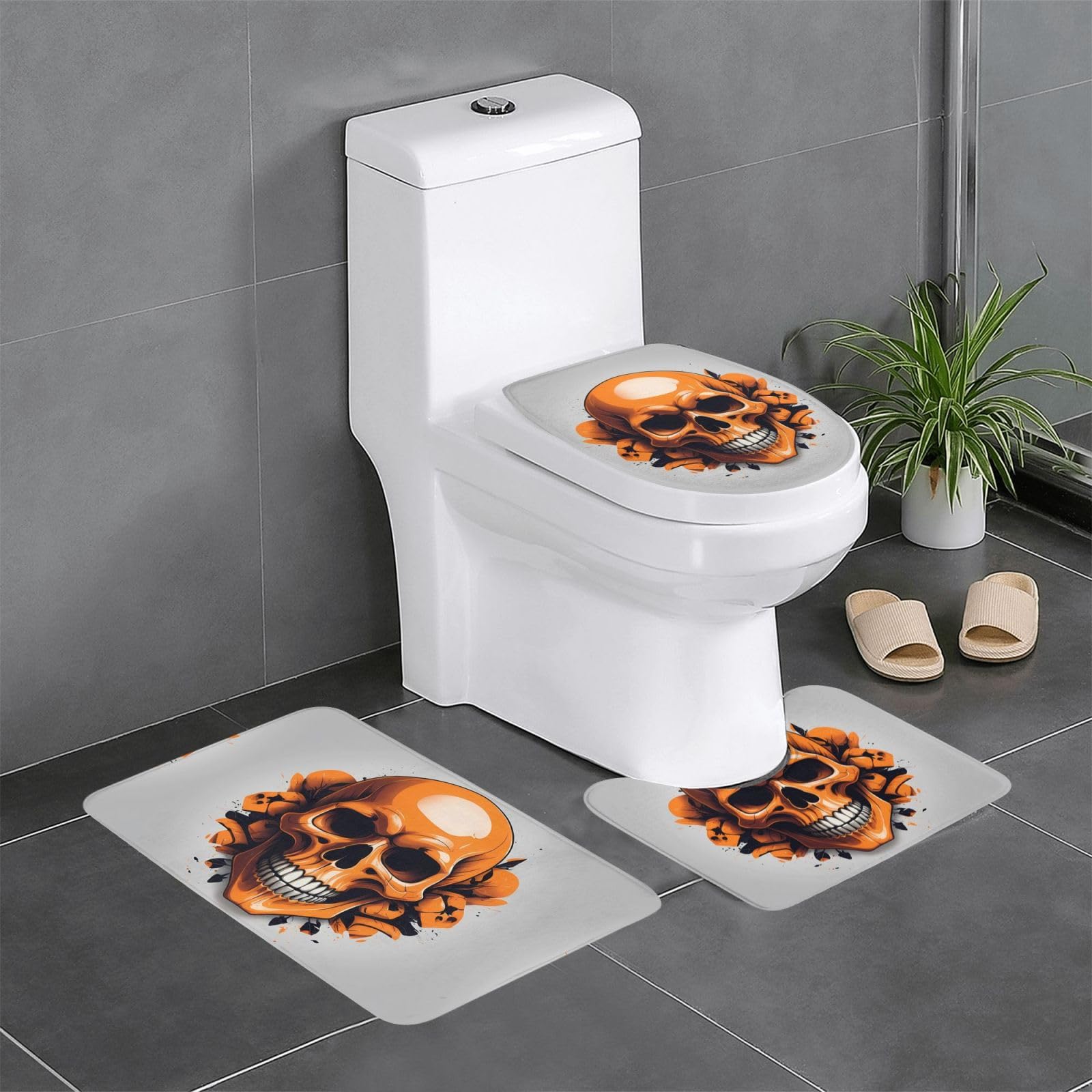 Tapis de salle de bain motif tête de mort orange pour sublimer vos toilettes