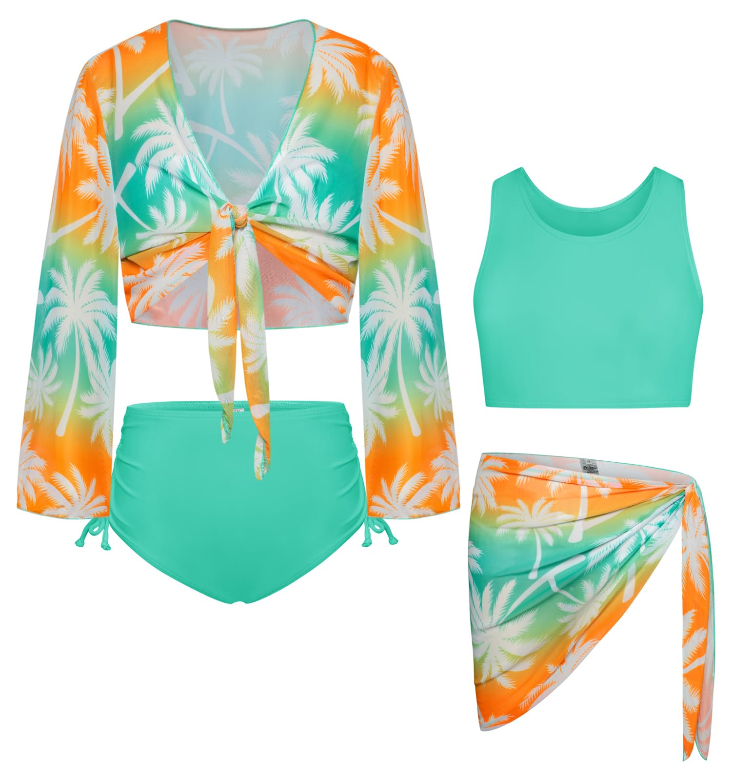 GRACE KARIN Girls 4 Piece Tankini Bikini Swimsuit Bathing Suit Size 7-14