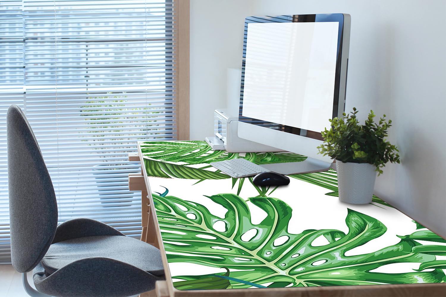 Tappetino da Scrivania 120x60 cm Protezione e Decorazione in Vinile PVC Antiscivolo Impermeabile Facile da Pulire Superficie Protettiva per Ufficio e Casa - Monstera