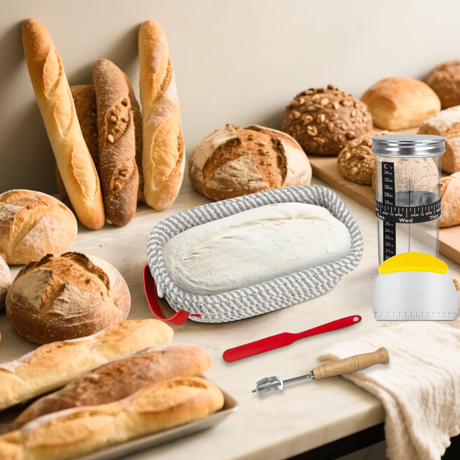 Set di 2 cestini rotondi per la fermentazione, per il pane, in rattan