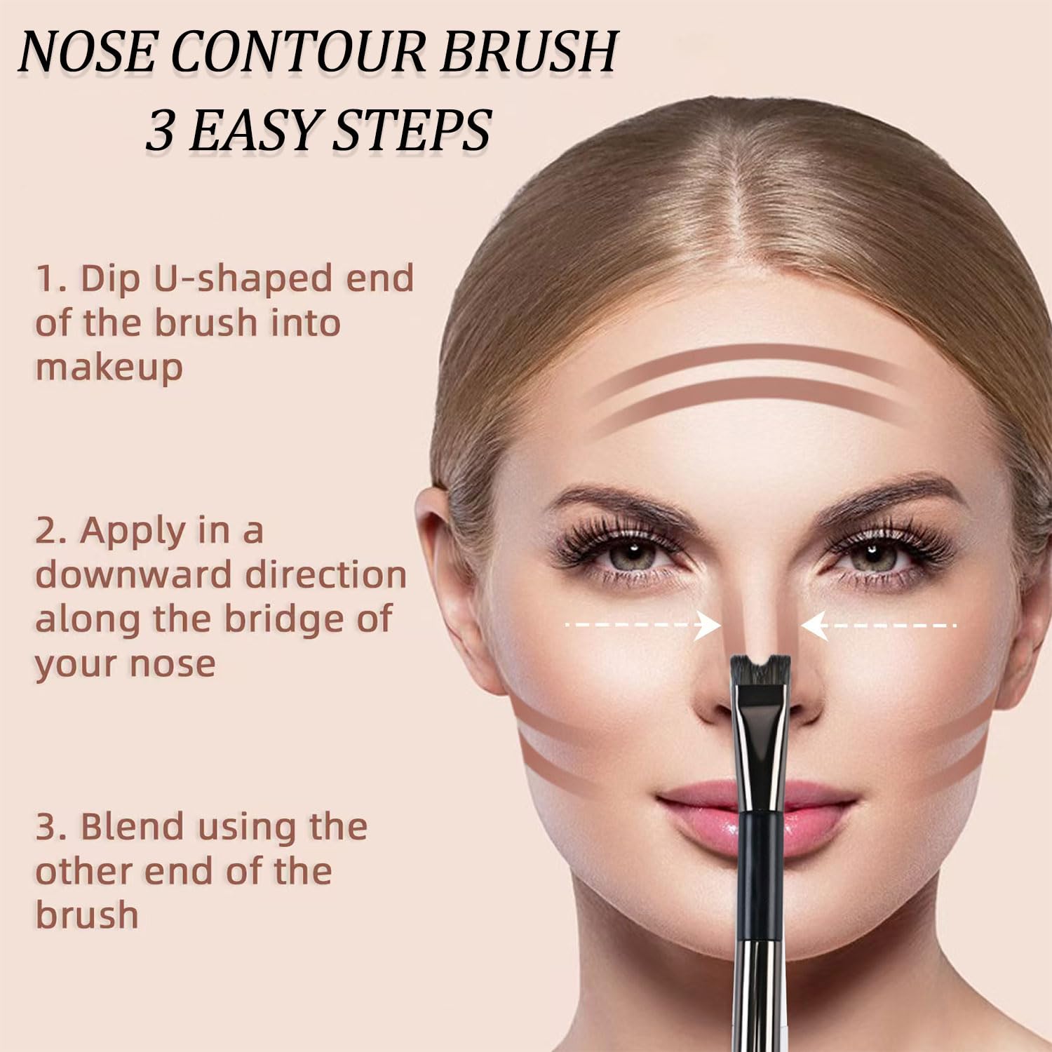 2 brochas de contorno de nariz, brochas de contorno en forma de U para maquillaje, cepillo esponjoso multifuncional de doble extremo, cepillo corrector plano suave en ángulo para mujeres y niñas